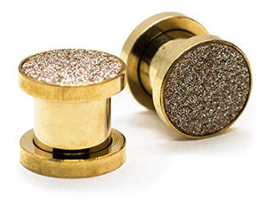 Gold Gauge Sandpaper Ear Plug Set Stainless Steel