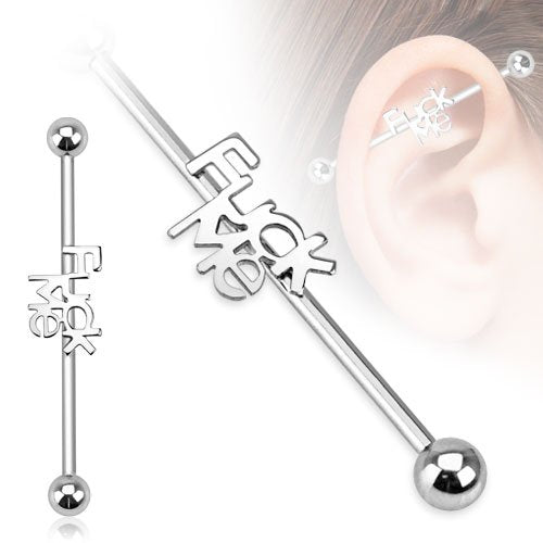 Pierce2GO 2 Pcs 14G Stainless Steel Industrial Piercings Centered Sexy and Fuck Me 1 1/2" Barbell Length