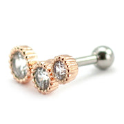 Pierce2go Rose Gold Circle Cartilage/Tragus Ring with Clear Stones - 16 Gauge - 1/4" Barbell Length