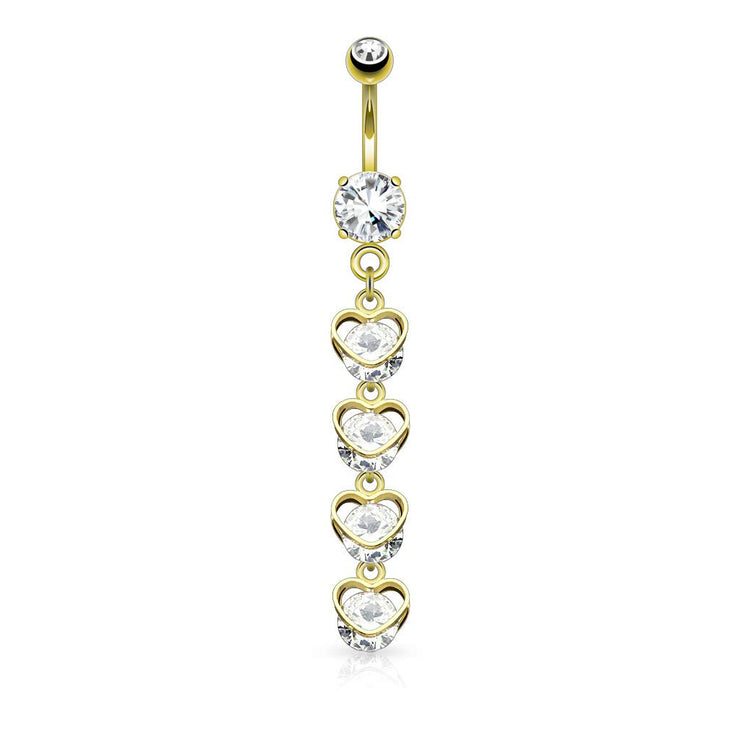 Heart Cascade with Clear CZ Belly Button Ring Piercing Navel Ring Barbell