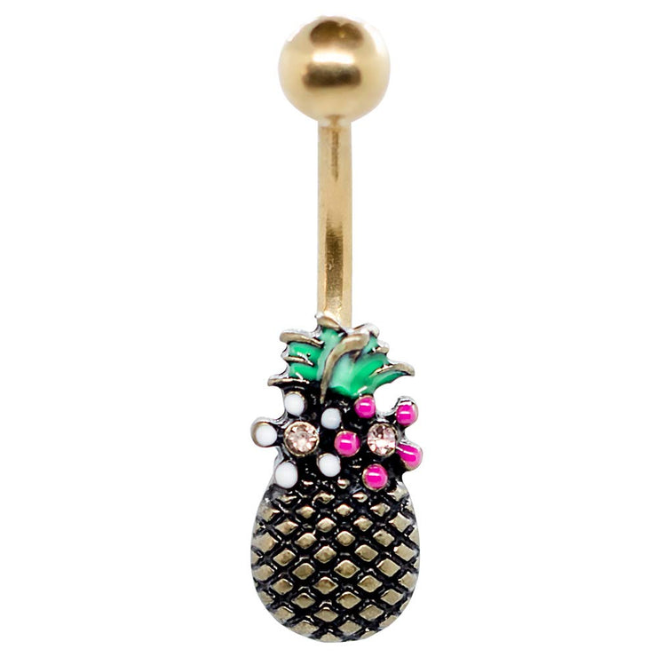 Pineapple with Flowers Belly Button Ring