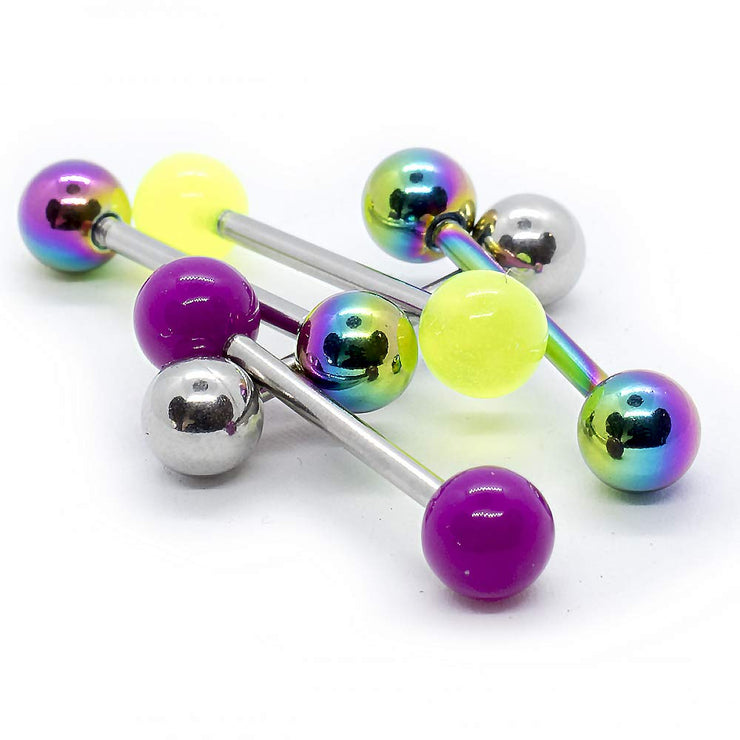 Pierce2GO 5 PCS 14G Mix-Color Stainless Steel Anodized Straight Barbell Tongue Rings Bars Piercing 5/8" Length