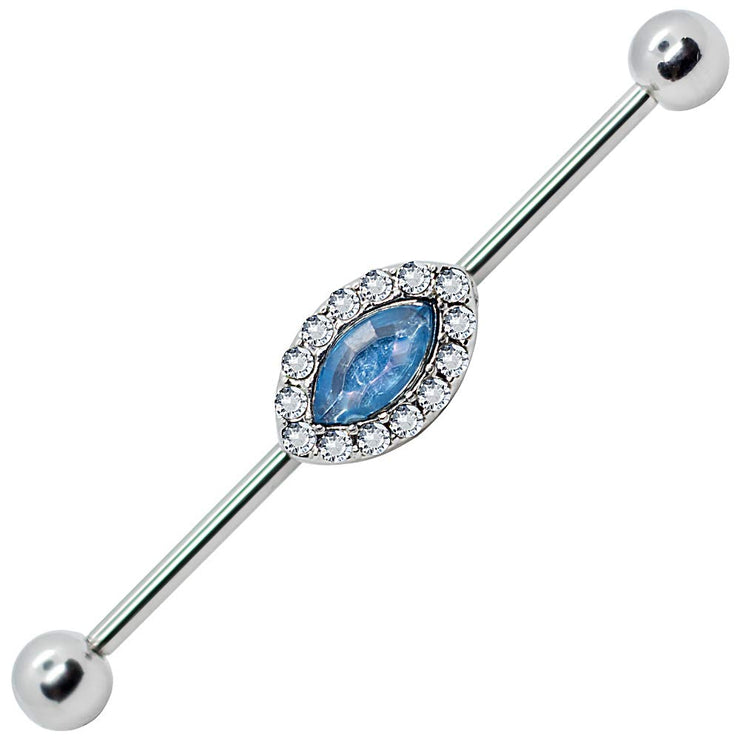 14G Blue CZ Industrial Barbell Ear Piercing Bar 316L 1 1/2" Barbell Length