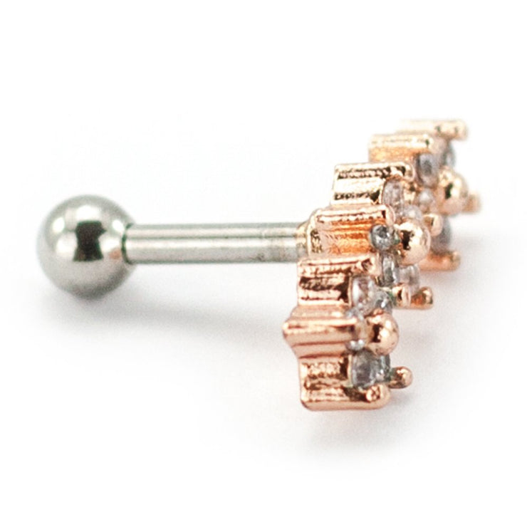 Pierce2go Three Rose Gold Flowers Cartilage/Tragus Ring with Clear Stones - 16 Gauge - 1/4" Length
