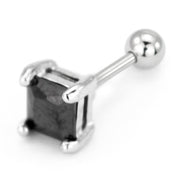 Pierce2GO 4 Pack - Square CZ Stone Cartilage/Tragus Ring - 316L Surgical Steel - 16 Gauge - 1/4" Barbell