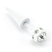 Pierce2go Small White Faux Taper with Clear Stones - 16 Gauge - 1/4" Barbell Length