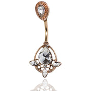 Pierce2GO 14G Belly Button Ring Piercing with Clear Crystal Teardrop Pendant 7/16" Barbell