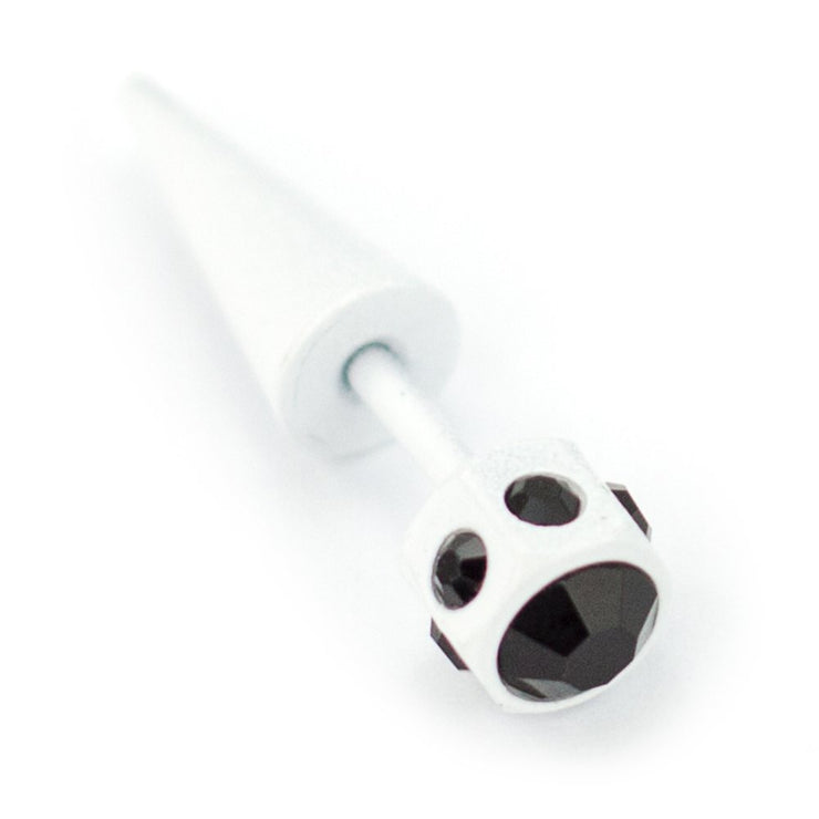 Pierce2go Small White Faux Taper with Black Stones - 16 Gauge - 1/4" Barbell Length