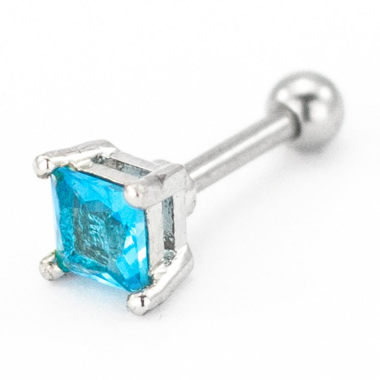 Pierce2Go Blue Square CZ Stone Cartilage/Tragus Ring - 316L Surgical Steel (Blue, 16 Gauge - 1/4")