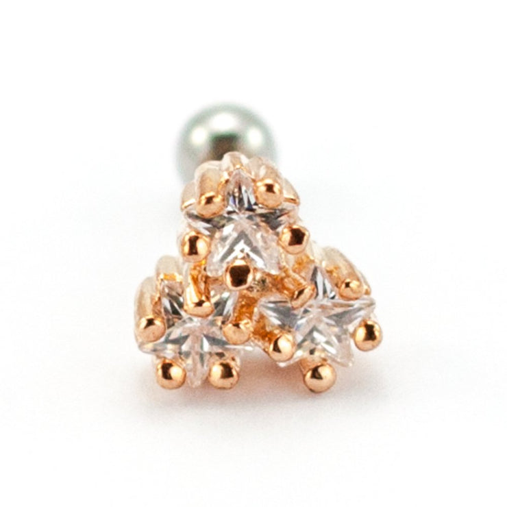Pierce2go Clustered Rose Gold Stars Cartilage/Tragus Ring with Clear Stones - 16 Gauge - 1/4" Length