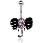 Pierce2GO Silver 14G Elephant Belly Button Ring Body Jewelry Piercing Navel Ring Surgical Steel 7/16" Barbelll