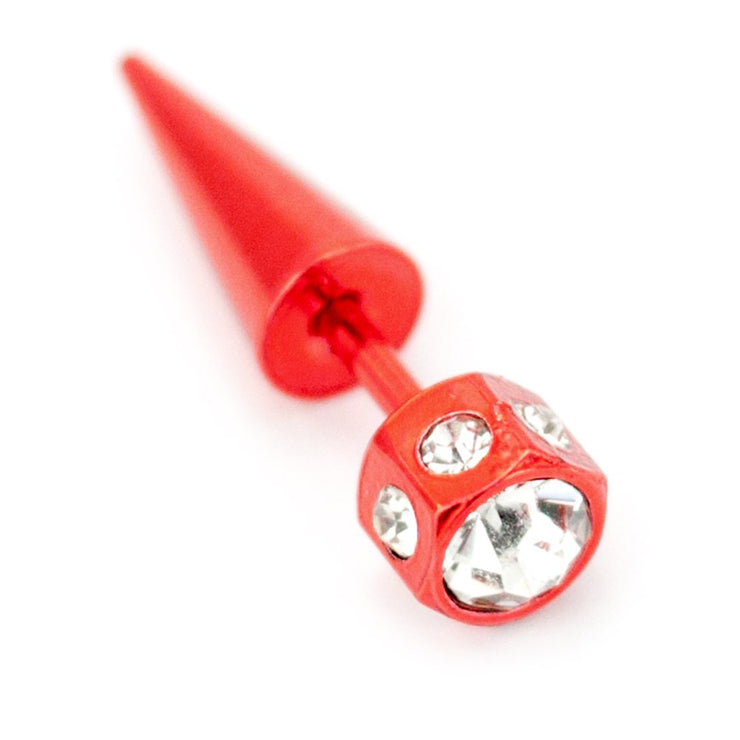 Pierce2go Small Red Faux Taper with Clear Stones - 16 Gauge - 1/4" Barbell Length