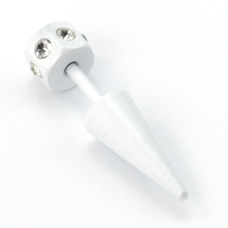 Pierce2go Small White Faux Taper with Clear Stones - 16 Gauge - 1/4" Barbell Length
