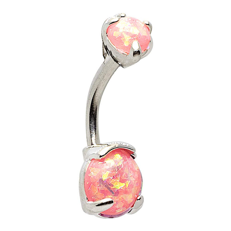 Pierce2GO 14G Silver Stainless Steel Belly Button Rings with Synthetic Opal Stones Belly Button Rings for Women Girls Navel Rings Body Piercing (Pink)
