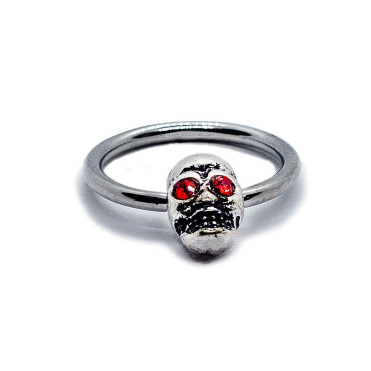 Pierce2GO Silver 16G 14G 4Pcs 316L Stainless Steel Skull Red Stone Eyes Captive Bead Ring and Horseshoe 3/8" Ring Body Piercing Jewelry for Women