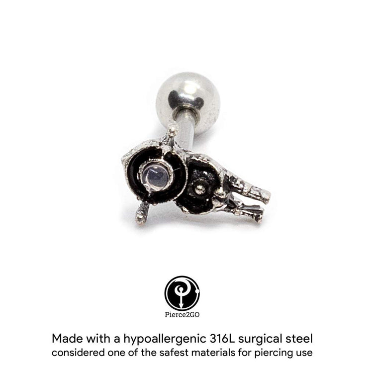 Pierce2GO Silver 16G 1/4" Alien Astronaut Pendant Cartilage Earring Stud Ear Helix Body Piercing Jewelry Women