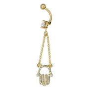 Pierce2go 14G 316L Gold Stainless Steel Hamsa Hand with CZ Accents Dangle Belly Button Ring Dangle Navel Ring 7/16" Barbell