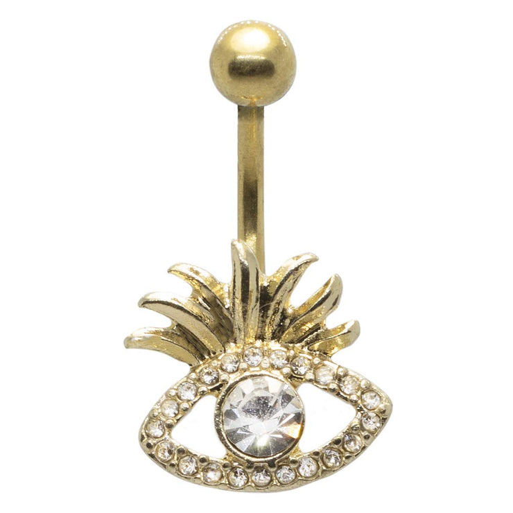Pierce2GO Gold Stainless Steel 14G 7/16" Belly Button Rings Eye Pineapple Top with Clear Stones