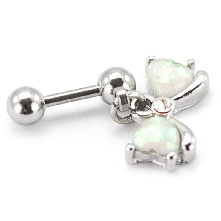 Pierce2go Silver Bow Cartilage/Tragus Ring with White Opalite Stone - 16 Gauge - 1/4" Barbell Length