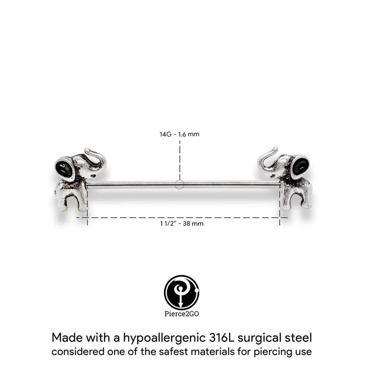 Pierce2GO 14G 38mm Silver 316L Surgical Steel Elephant Industrial Barbell Ear Piercing Bar 1 1/2"
