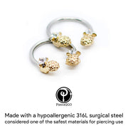 Pierce2GO Gold 16G 2Pcs 316L Stainless Steel Pineapple Pendant Horseshoe 3/8" Ring Body Piercing Jewelry for Women