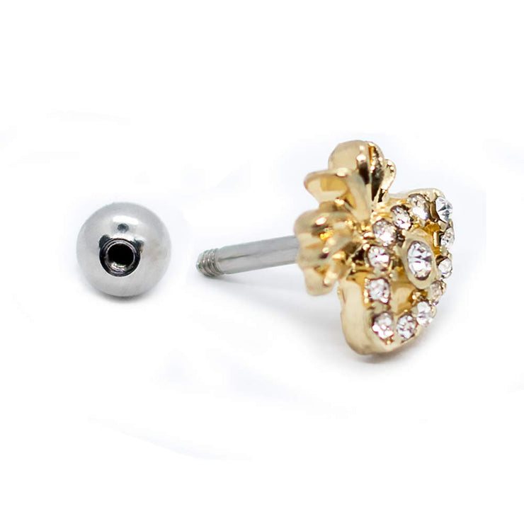 Pierce2Go Gold 16G 1/4" Cartilage Earring/Tragus Ring Stud Gold Eye with Pineapple Top Accented with Clear Stones Piercing