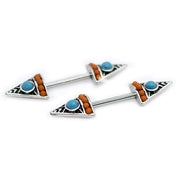 Pierce2GO 14G Silver Stainless Steel Nipplerings Piercing Women Blue and Orange Stone Arrows 9/16" Barbell Length