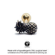 Pierce2GO Gold 16G 1/4" Burnished Gold Pineapple Pendant Cartilage Earring Stud Ear Helix Conch Body Piercing Jewelry Women