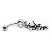Dangle Belly Button Ring Alien Astronaut with Pink Opal Stone Accented