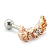 Pierce2go Rose Gold Wings Cartilage/Tragus Ring with Clear Stones - 16 Gauge - 1/4" Length