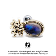 Pierce2Go Gold 16G 1/4" Blue Pineapple Pendant Cartilage Earring Stud Ear Helix Body Piercing Jewelry Women