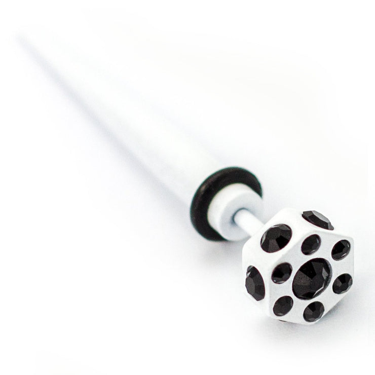 Pierce2go White Faux Taper with Black Stones - 16 Gauge - 1/4" Barbell Length