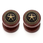 Pierce2GO 2 x Wooden Faux Plug with Star - 16 Gauge - 1/4" 316L Barbell