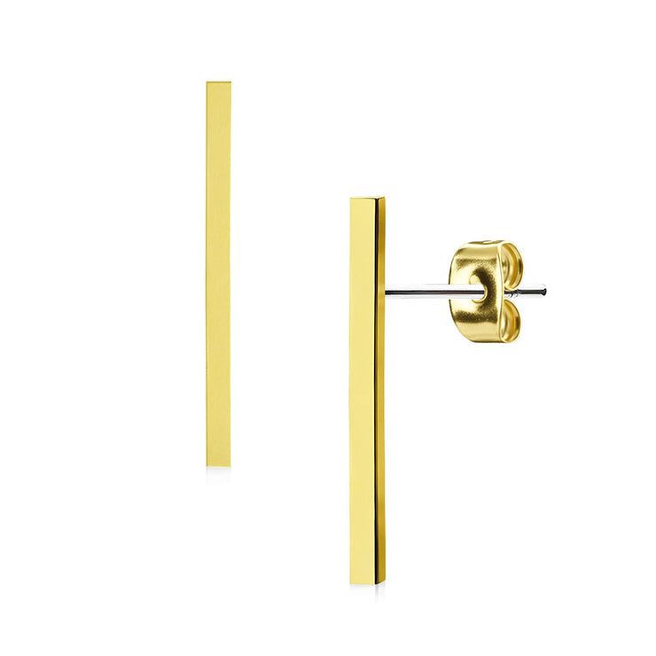 Pierce2go Pair of Gold Plain Long Bar Earring Studs - 316L Surgical Steel - 20G (0.8mm)