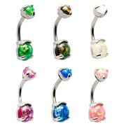 Silver Stainless Steel 6 Pcs 14G 11mm Belly Button Rings Synthetic Opal Stones Body Piercing Jewelry 7/16" Barbell