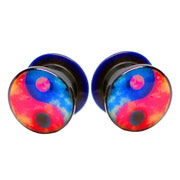 Pierce2GO Black with Blue and Red YingYang Design Acrylic Plugs Set Ear Gauges Flesh Tunnels Plugs Stretchers Expander Ear Piercing Jewelry