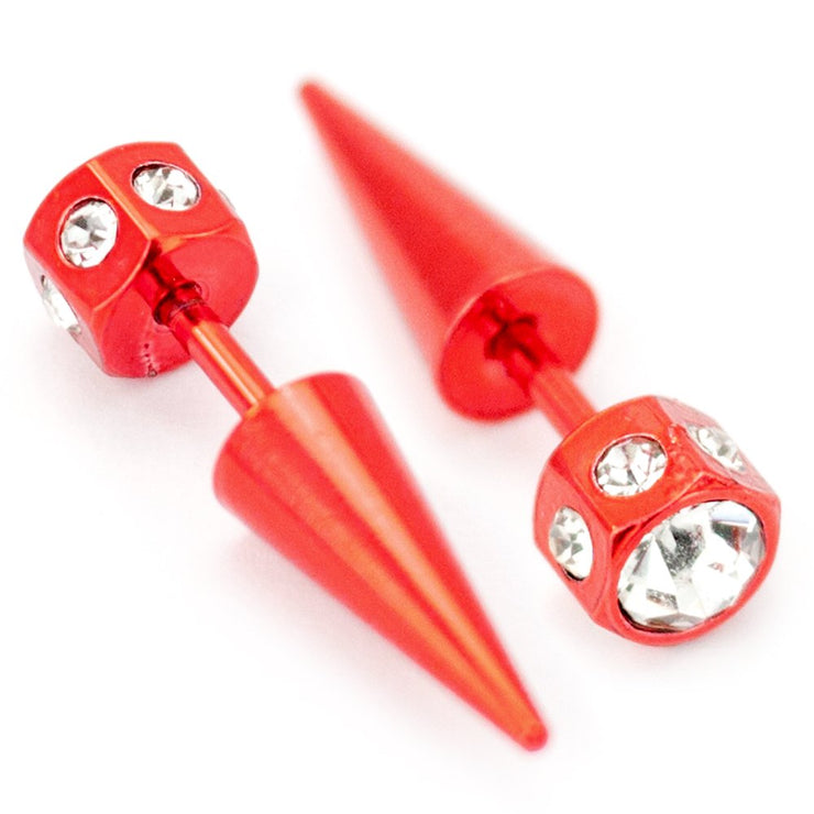 Pierce2go Small Red Faux Taper with Clear Stones - 16 Gauge - 1/4" Barbell Length