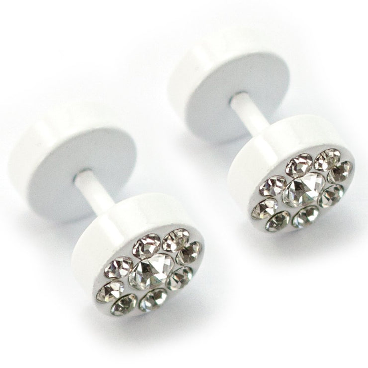 Pierce2GO 16G Stainless Steel Screw Faux Fake Earrings Plugs with Clear Stones Mens Womens Stud Earrings Ear Tunnel 1/4" Barbell
