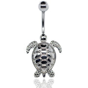 Pierce2GO Silver 14G Sea Turtle Belly Button Ring 316L Surgical Steel Piercing Ocean Theme
