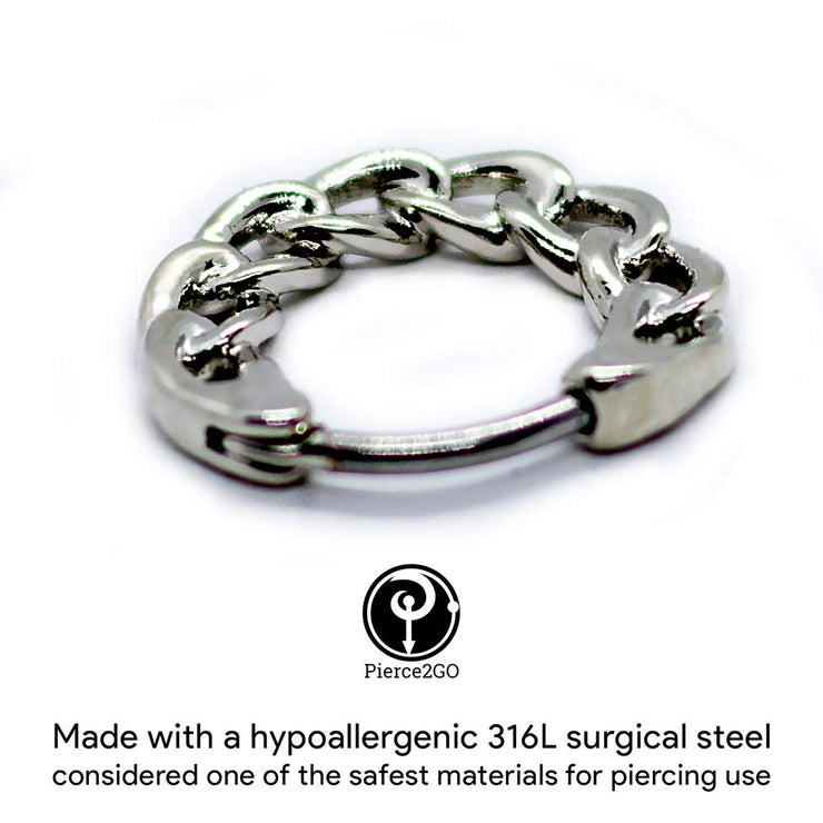 Pierce2GO Silver Chainlink Septum Hoop Ring - 316L Surgical Steel - 16 Gauge - 5/16" / 8mm Length