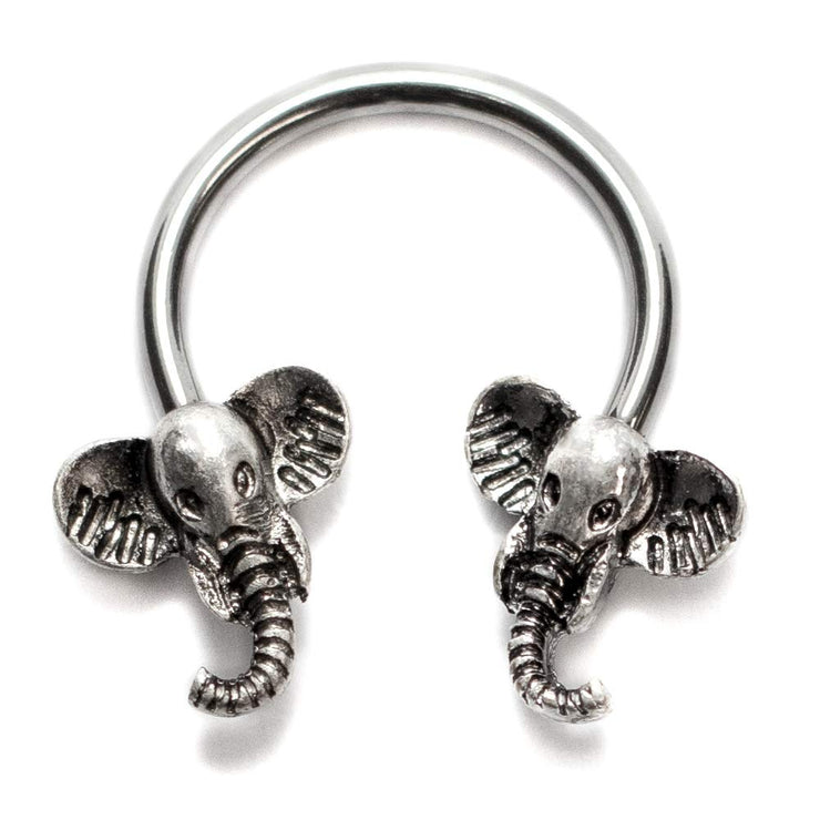 Pierce2GO Elephant Head Horseshoe Ring, Stainless Steel, 14 Gauge - 3/8" Diameter