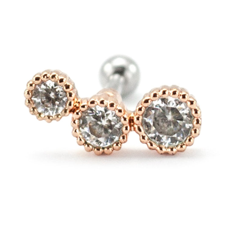 Pierce2go Rose Gold Circle Cartilage/Tragus Ring with Clear Stones - 16 Gauge - 1/4" Barbell Length