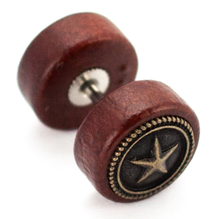 Pierce2GO Wooden Faux Plug with Star - 16 Gauge - 1/4" 316L Barbell (1 Pack)