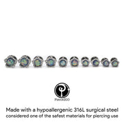 Pierce2GO Surgical Steel Flower Ear Plugs Tunnels with Rainbow Opal Stone