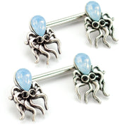 Nipple Piercing 2 Pack Silver Octopus with Light Blue Stone, 14 Gauge - 9/16" Barbell