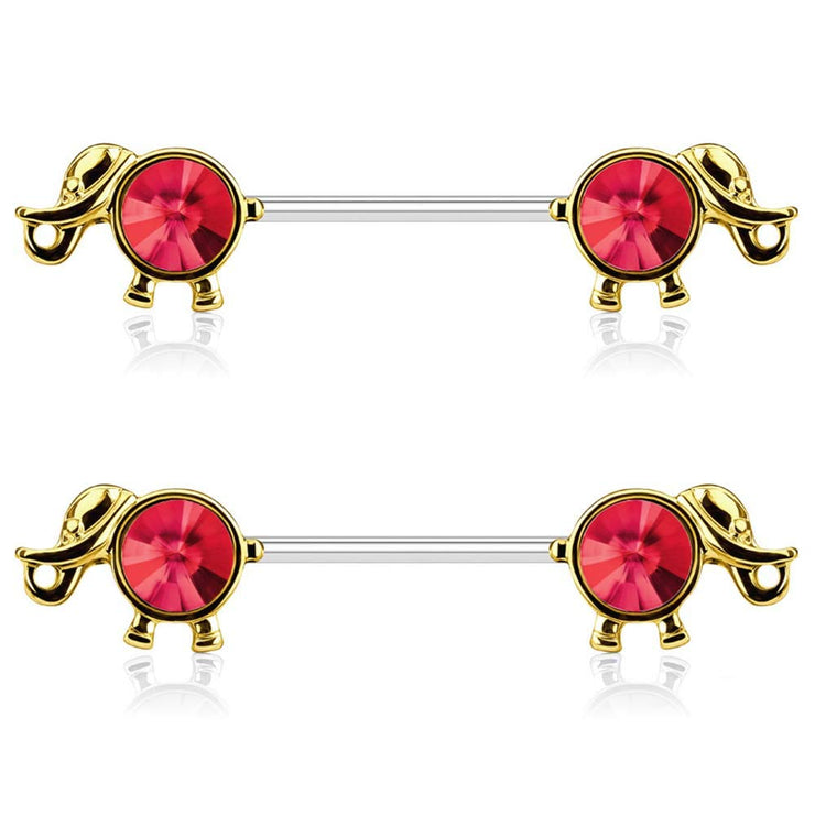 Pierce2GO 2Pcs Elephant Nipplerings Piercing Barbell Women Ring Set with a Crystal Center 9/16" Barbell