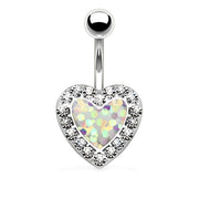 Pierce2GO 14G Silver 316L Silver Surgical Steel White Heart Belly Button Ring with Clear Stones 9/16" Barbell Body Piercing Jewelry Women