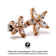 Pierce2GO 316L Stainless Steel Rose Gold Two Flowers Cartilage Earring Ear Helix Conch Body Piercing Jewelry Women