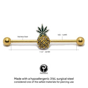 Pierce2GO 14G 38mm Stainless Steel Pineapple Weed Industrial Barbell Ear Piercing Bar 1 1/2"