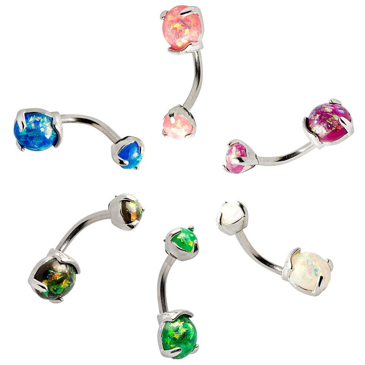 Silver Stainless Steel 6 Pcs 14G 11mm Belly Button Rings Synthetic Opal Stones Body Piercing Jewelry 7/16" Barbell